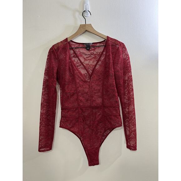Y2K Romance Sheer Lace Bodysuit Top L Coquette Whimsigoth Fairygoth Witch Floral - Picture 1 of 12